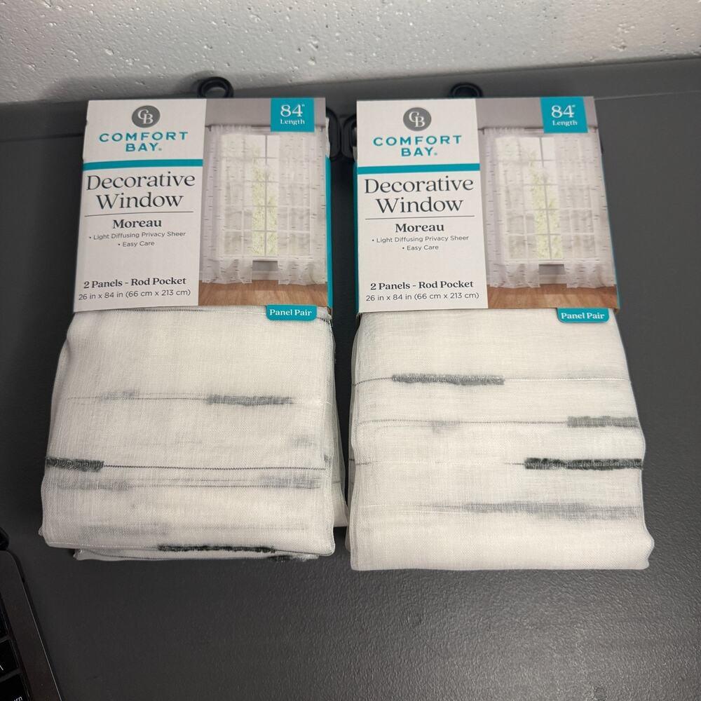 Comfort Bay White Sheer Decorative Window Panels Curtains - Moreau LOT of 2